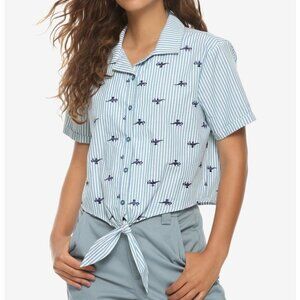 DISNEY Embroidered Aladdin genie lamp Button Up front tie top crop